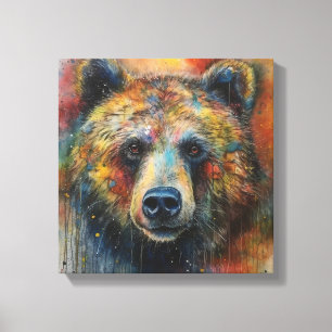 Moderne, farbenfrohe Grizzlybären Kunst Leinwanddruck
