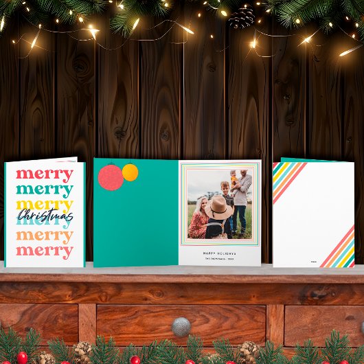 Moderne farbenfrohe Grün frohe Weihnachten Ein Fot Karte