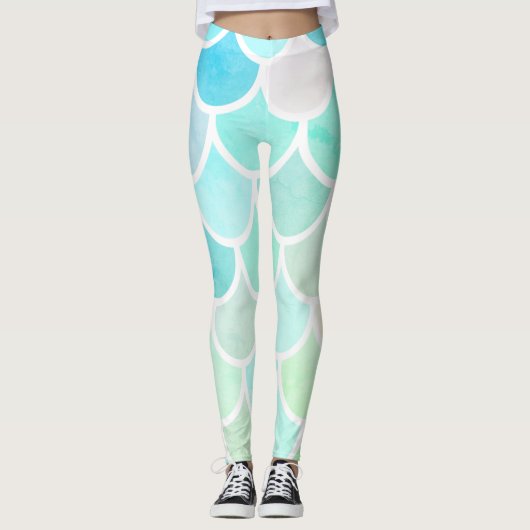 Moderne farbenfrohe grüne Meerjungfrau Nahtloses M Leggings (Vorderseite)