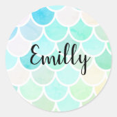 Moderne farbenfrohe grüne Meerjungfrau Nahtloses M Runder Aufkleber (Vorderseite)