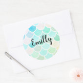 Moderne farbenfrohe grüne Meerjungfrau Nahtloses M Runder Aufkleber (Umschlag)