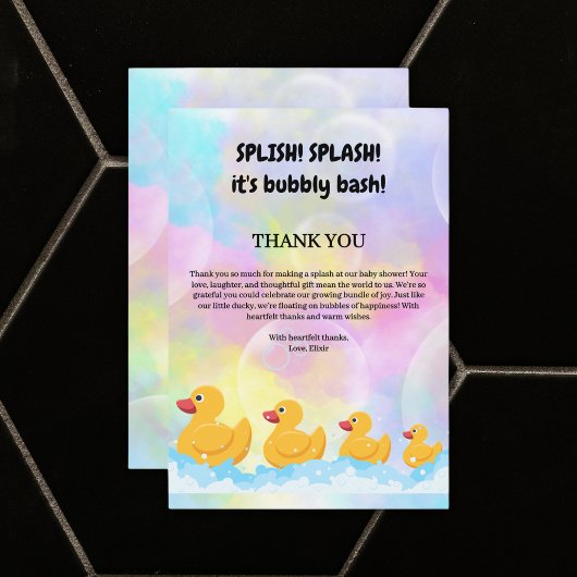 Moderne, farbenfrohe Gummi Duckies Babydusche Dankeskarte