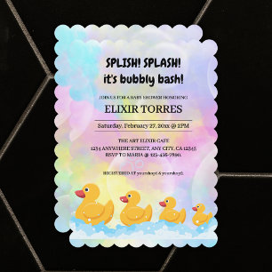 Moderne, farbenfrohe Gummi Duckies Babydusche Einladung