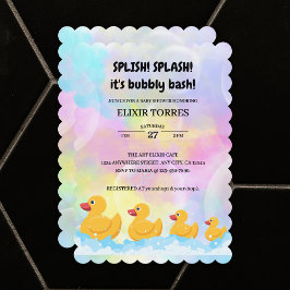 Moderne, farbenfrohe Gummi Duckies Babydusche Einladung