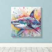 Moderne, farbenfrohe Hai Kunst Leinwanddruck (Insitu (Holzboden))