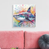Moderne, farbenfrohe Hai Kunst Leinwanddruck (Insitu (Wohnzimmer))
