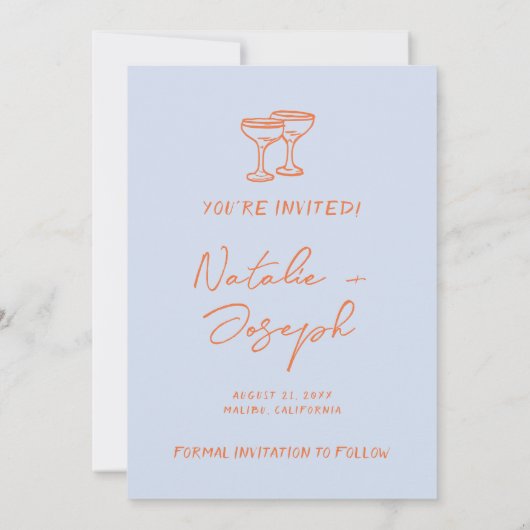 Moderne farbenfrohe handgezeichnete, helle Retro-H Save The Date (Rückseite)