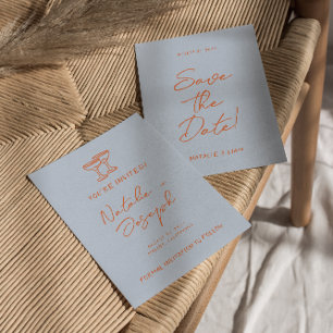 Moderne farbenfrohe handgezeichnete, helle Retro-H Save The Date