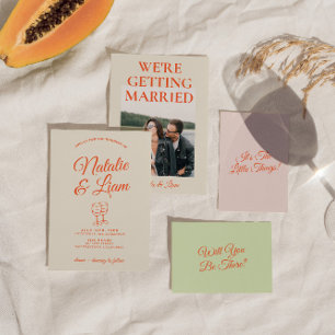 Moderne farbenfrohe handgezeichnete Retro-Hochzeit Einladung