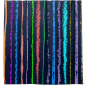 Moderne farbenfrohe handgezogene Holzkohlestreifen Duschvorhang (Vorderseite)