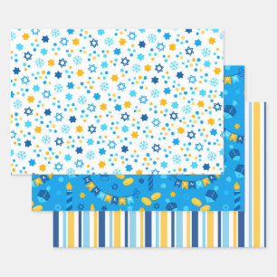 Moderne farbenfrohe Hanukkah Geschenkpapier Set