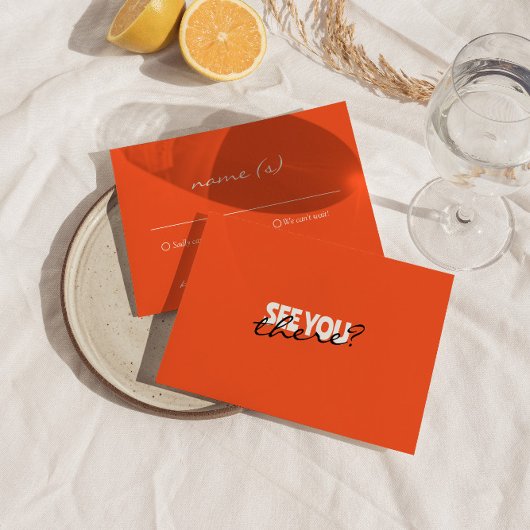 Moderne farbenfrohe helle Retro Funky Wedding Deta RSVP Karte