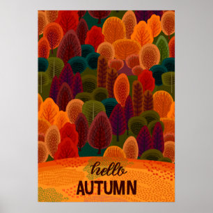 Moderne farbenfrohe Herbstbäume, Hallo Herbst Poster