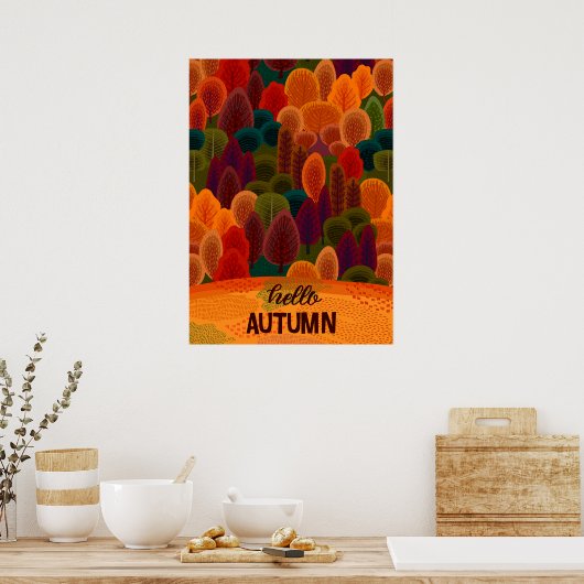 Moderne farbenfrohe Herbstbäume, Hallo Herbst Poster (Küche)