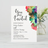 Moderne, farbenfrohe Hochzeit Einladung (Stehend Vorderseite)