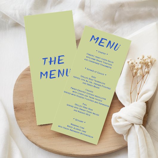 Moderne farbenfrohe Hochzeit Menükarte