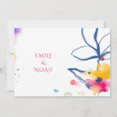 Moderne farbenfrohe Hochzeit mit floralen Wasserfa Einladung (Rückseite)