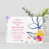 Moderne farbenfrohe Hochzeit mit floralen Wasserfa Einladung (Stehend Vorderseite)