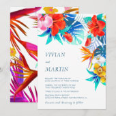 Moderne farbenfrohe Hochzeitsfeier mit tropischem  Einladung (Vorne/Hinten)