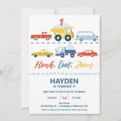 Moderne farbenfrohe Honig zu Zoom Transport Geburt Einladung (Vorderseite)