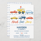 Moderne farbenfrohe Honig zu Zoom Transport Geburt Einladung (Vorne/Hinten)