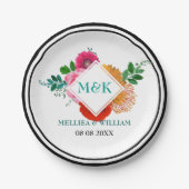 Moderne farbenfrohe Illustration über Hochzeitssze Pappteller (Vorderseite)