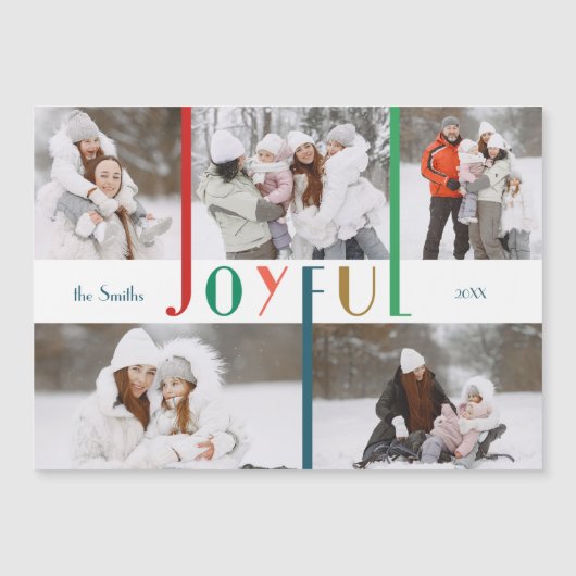 Moderne farbenfrohe Joyful Typografie 5-Foto Magnetkarte (Vorderseite)