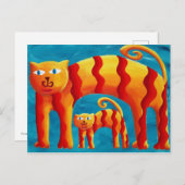 Moderne farbenfrohe, kurvige Katze und Kitten Postkarte (Vorne/Hinten)