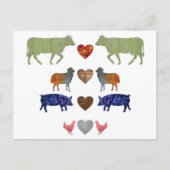 Moderne farbenfrohe Landtiere Herz-Silhouette Postkarte (Vorderseite)
