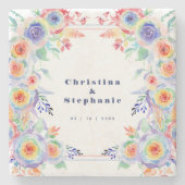 Moderne farbenfrohe LGBTQ Hochzeit Steinuntersetzer (Vorderseite)