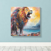 Moderne, farbenfrohe Löwenkunst Leinwanddruck (Insitu (Holzboden))