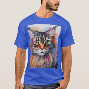 Moderne farbenfrohe Maine Coon Katzen Kunst T-Shirt