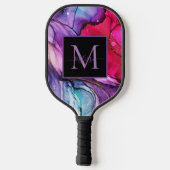 Moderne farbenfrohe marmorierte Monogramm-Name Pickleball Schläger (Rückseite)