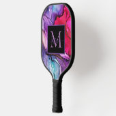 Moderne farbenfrohe marmorierte Monogramm-Name Pickleball Schläger (Links)