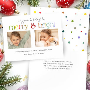 Moderne farbenfrohe Merry & Bright Typografie 2-Fo Feiertagskarte