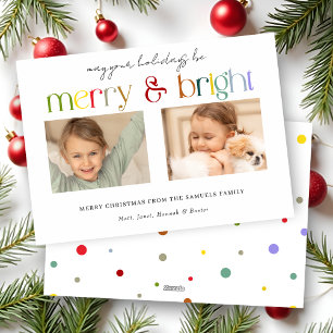 Moderne farbenfrohe Merry & Bright Typografie 2-Fo Feiertagskarte