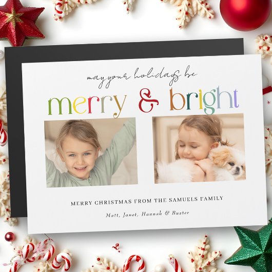 Moderne farbenfrohe Merry & Bright Typografie 2-Fo Magnetkarte