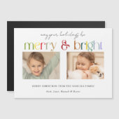 Moderne farbenfrohe Merry & Bright Typografie 2-Fo Magnetkarte (Vorne/Hinten)