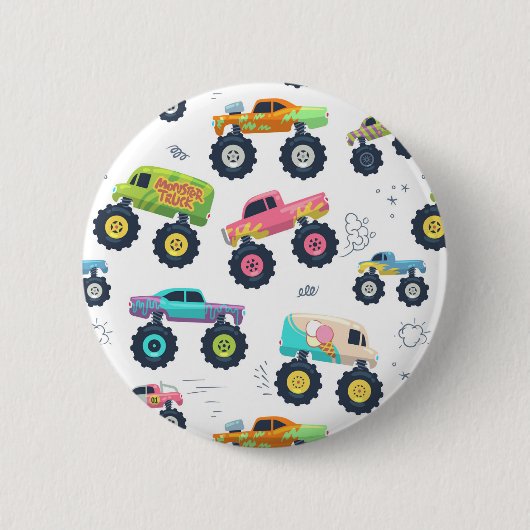 Moderne, farbenfrohe Monster Car Trucks Button (Vorderseite)