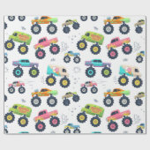 Moderne, farbenfrohe Monster Car Trucks Geschenkpapier (Flach)