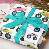 Moderne, farbenfrohe Monster Car Trucks Geschenkpapier