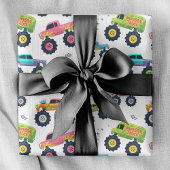 Moderne, farbenfrohe Monster Car Trucks Geschenkpapier