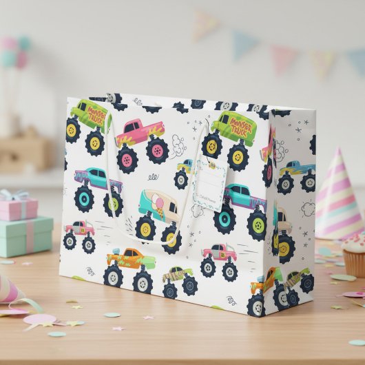 Moderne, farbenfrohe Monster Car Trucks Große Geschenktüte