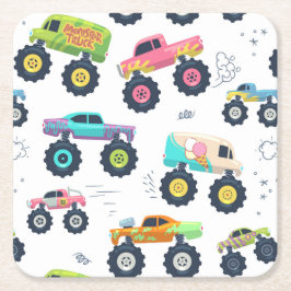 Moderne, farbenfrohe Monster Car Trucks Rechteckiger Pappuntersetzer