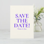 Moderne farbenfrohe, muffige Retro-Hochzeit Save The Date (Stehend Vorderseite)