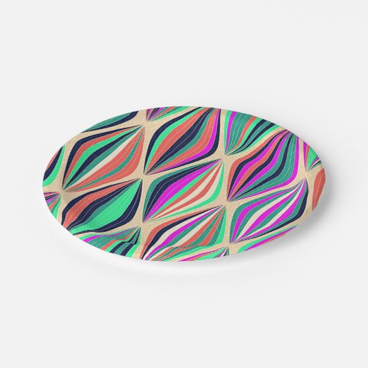 Moderne, farbenfrohe Muster aus den 1960er Jahren Pappteller (Schrägansicht)