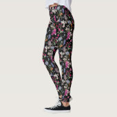 Moderne farbenfrohe Muster schwarzer Hintergrund Leggings (Links)