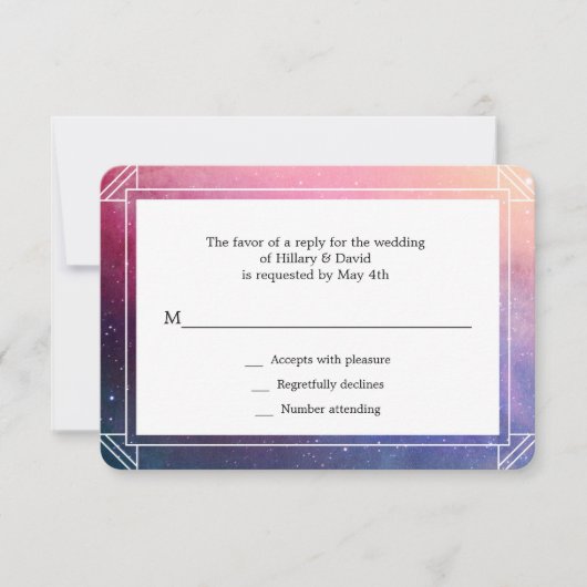Moderne farbenfrohe Nebula Wedding Rsvp Card (Vorderseite)