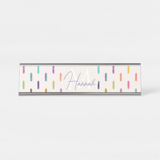 Moderne farbenfrohe Neon Glitch Pinselstriche Schreibtischnamensplakette (Vorderseite )