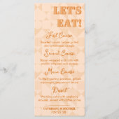 Moderne farbenfrohe Orange Geometric Wedding Menükarte (Vorderseite)